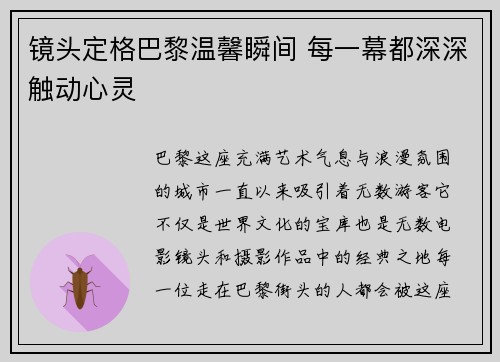 镜头定格巴黎温馨瞬间 每一幕都深深触动心灵 镜头定格巴黎温馨瞬间 每一幕都深深触动心灵
